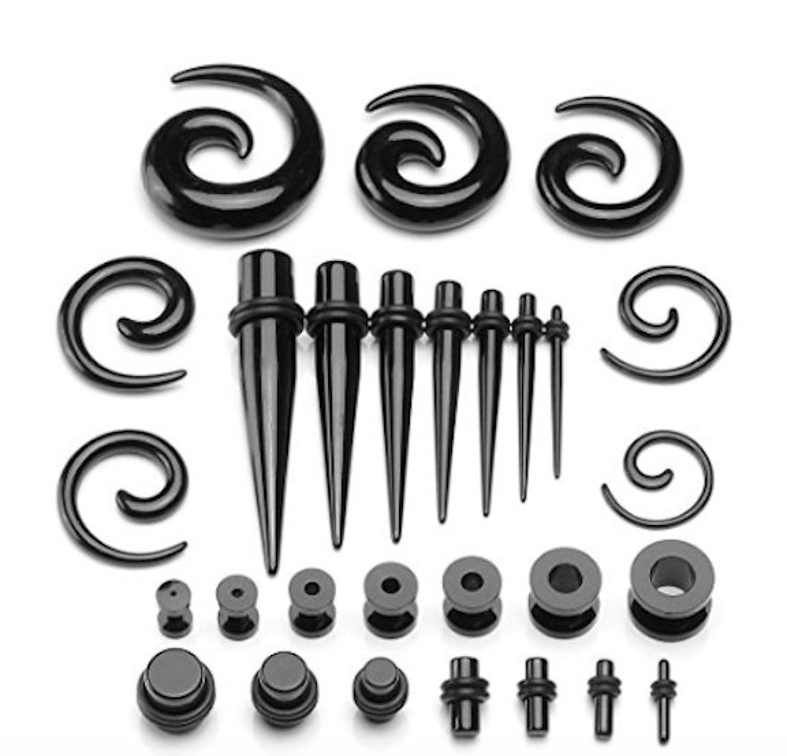 Gauges Kit Black Spiral Tapers and Plugs 14G00G Stretching Kit 54