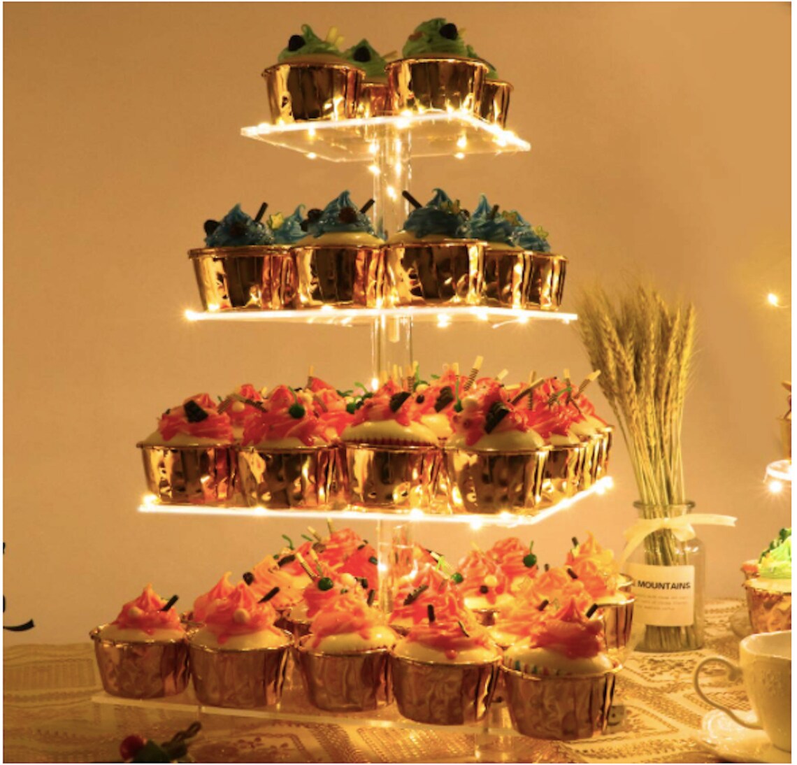 Lighted Cupcake Stand Birthday Cupcake Stand Wedding Dessert Etsy