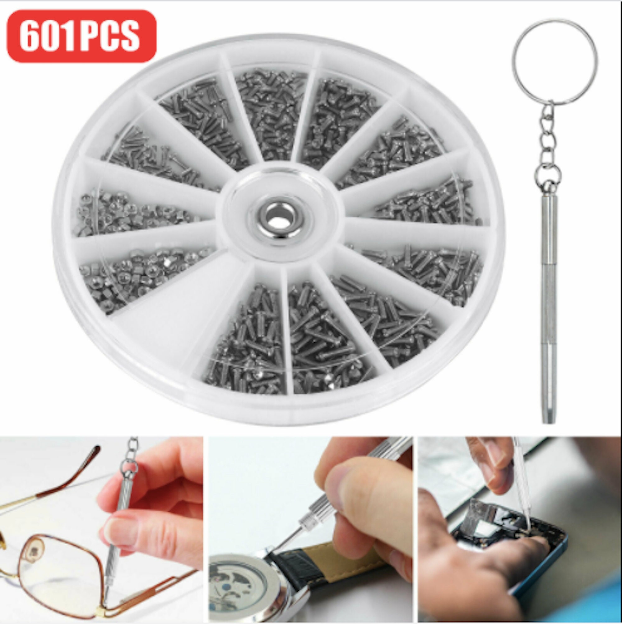 900Pcs/Set Silver Stainless Steel Tiny Screws For Eye Glasses Watch Clock  Repair Kit Tools Box