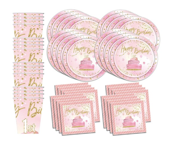 Pink And Gold 1st Birthday Party Supplies Set Pink And Gold Etsy