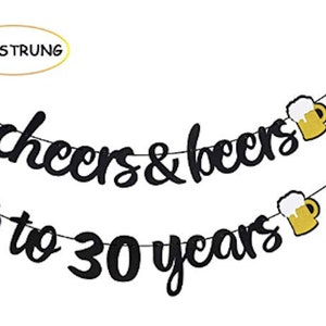 Cheers and Beers Banner 30th Birthday Party Banner Beer Bachelorette Party Gold Glittery Cheers & Beers Beer Party Supplies Beer Theme image 2