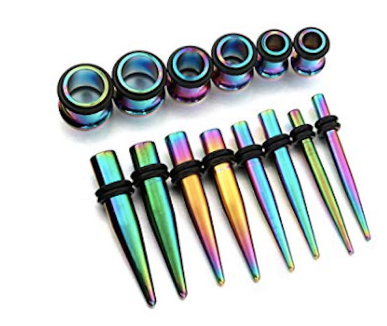 Rainbow Ear Stretching Surgical Steel Tapers Gauge Kit Spiral Etsy