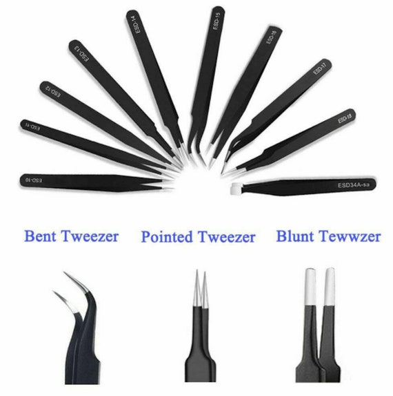 BEST-ESD Stainless steel flat round tip tweezers for electronics repairing