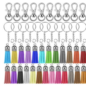 Abbraccia 150pcs Keychain Tassels, Bulk Leather Tassels for Crafts - 50pcs Assorted Colors Tassels and 50pcs Keychain S for Jewelry Making, Women's