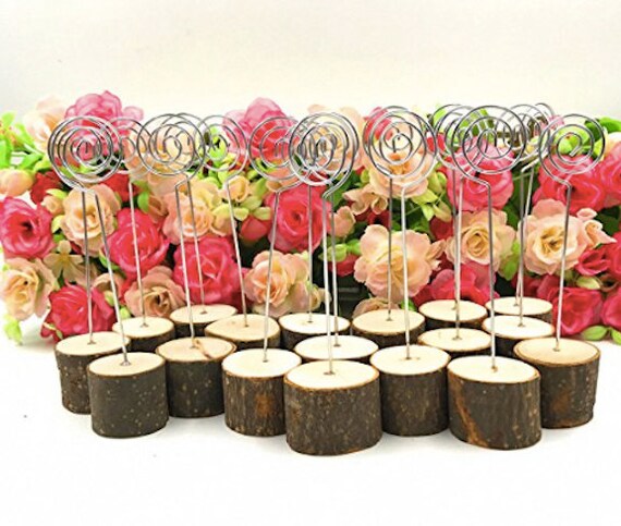 20x Wood Base Wedding Table Numbers Clip Holder Place Name Card Memo Stand