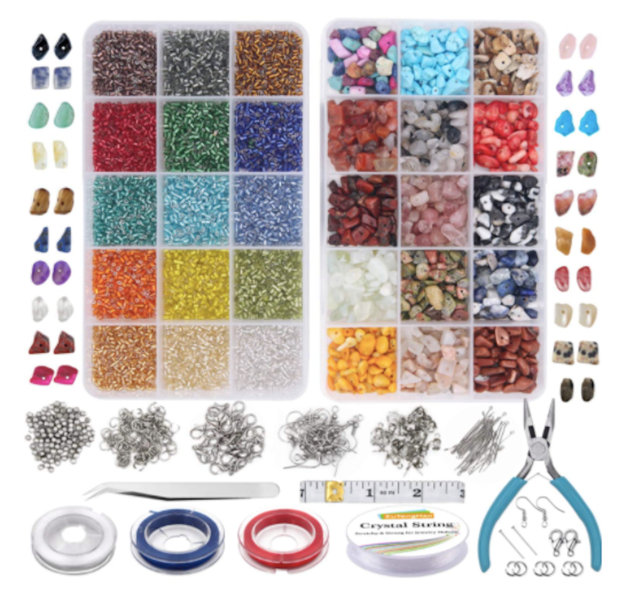 Jewelry Making Kit Stone Beads Gemstone Beads Glass Bugle Seed Beads Kit  Elastic String Plier Lobster Clasps Jump Ring DIY Bracelet 