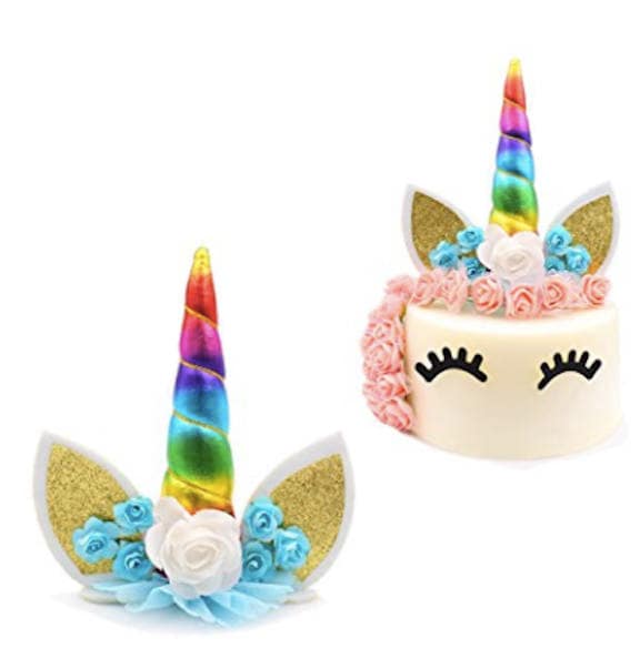 Unicorn Cake Topper with Horn and Ears in Purple and Silver *Cake not Included*