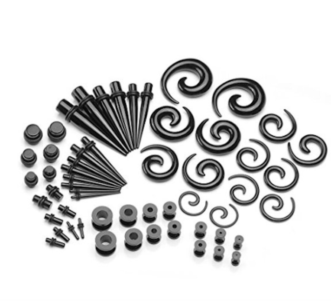 Gauges Kit Black Spiral Tapers and Plugs 14G00G Stretching Kit 54