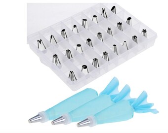 30 Cake Decorating Supplies Icing Frosting tips Professional Stainless Steel DIY Icing Coupler Reusable Silicone Cake Decorating Pastry Bags