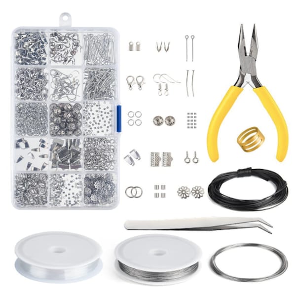 Jewelry Making Supplies Kit Jewelry Findings Jewelry Findings Starter Kit Jewelry Beading Making Kit Pliers Silver Beads Wire Starter Tool