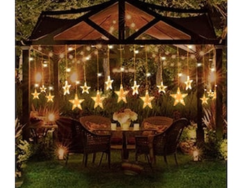 Star Curtain Lights 12 Stars String Lights 8 Modes Stars Shaped String Light Curtain Lights Bedroom Wedding Party Christmas Decorations Home