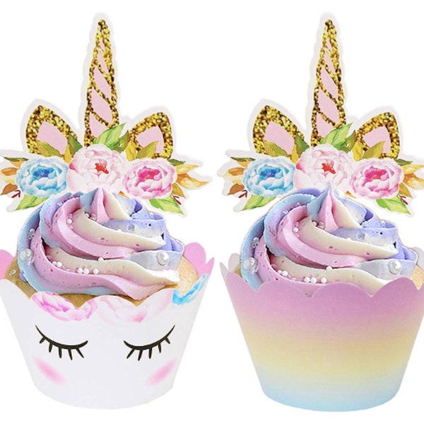 Unicorn Cupcake Toppers Unicorn Cupcake Wrappers Unicorn Cupcakes Unicorn Cake Party Kids Party Cake Decorations Set of 24