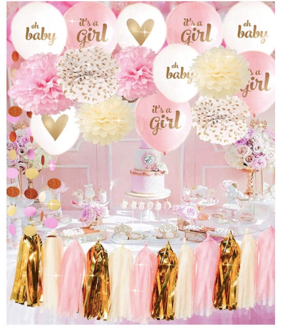 Pink Baby Shower Decorations Rose Gold Oh Balloon Cream Image 0