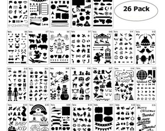 26 Bullet Journal Stencils Plastic Planner Stencils Journal Notebook Diary Scrapbook DIY Drawing Template 4x7 Inch A5 Notebook
