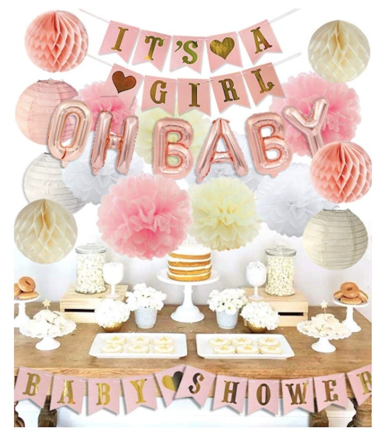 Rose Gold Girl Baby Shower Decorations Gender Reveal Image 0