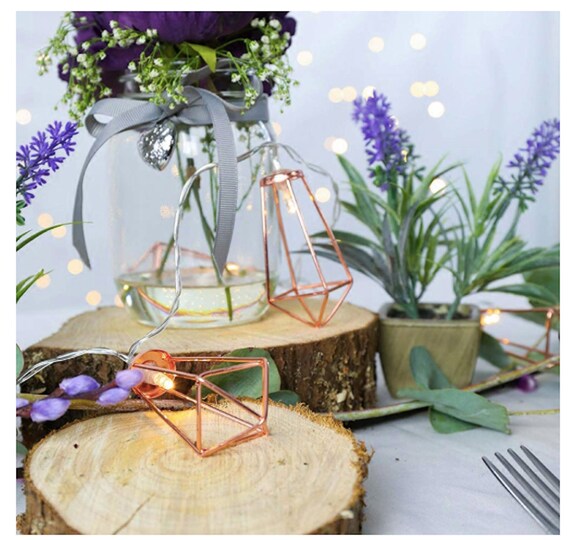 Rose Gold Boho Led Bedroom Fairy Battery Powered Metal Cage String Lights Wedding Party Indoor Patio Camping Lights 5 Or 10ft Geometric