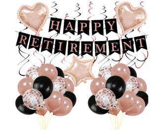 Rose Gold Retirement Party Decorations Retired Woman Decorations Happy Retirement Banner Retirement Balloons Retirement Sash Retired banner
