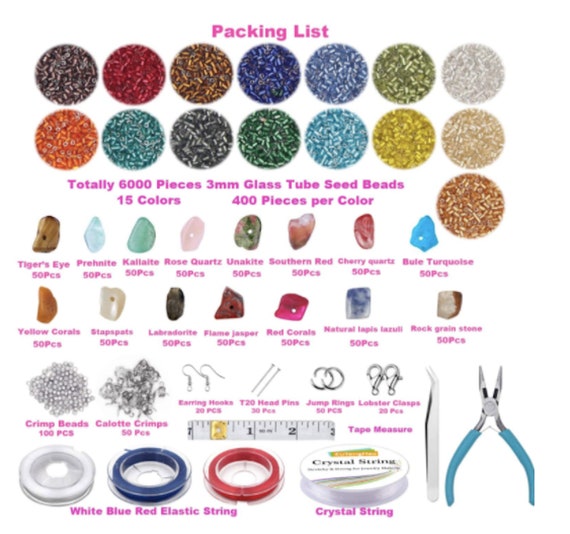 Jewelry Making Kit Stone Beads Gemstone Beads Glass Bugle Seed Beads Kit  Elastic String Plier Lobster Clasps Jump Ring DIY Bracelet 