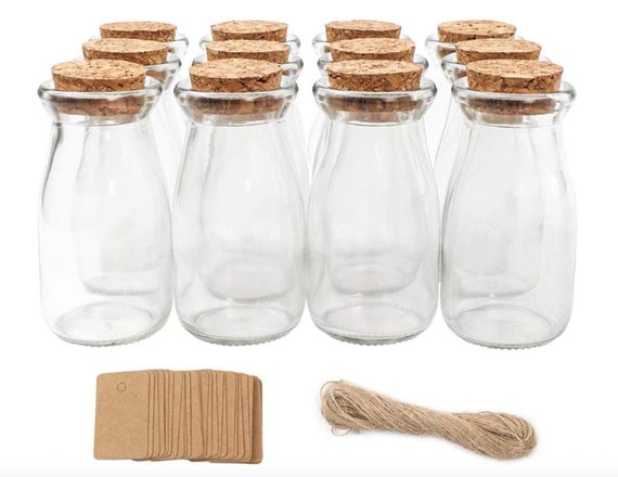 12pcs 4 x 2 Inches Small Glass Favor Jars, Milk Glass Bottles with