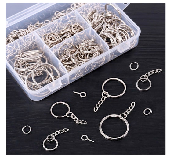 Metal Silvery Keychain Rings With Chain And Screw Eye - Temu