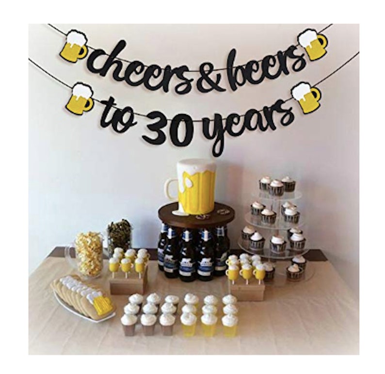 Cheers and Beers Banner 30th Birthday Party Banner Beer Bachelorette Party Gold Glittery Cheers & Beers Beer Party Supplies Beer Theme image 6