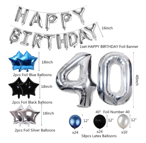 40th Birthday Decorations Silver Blue 40th Party Decorations Etsy