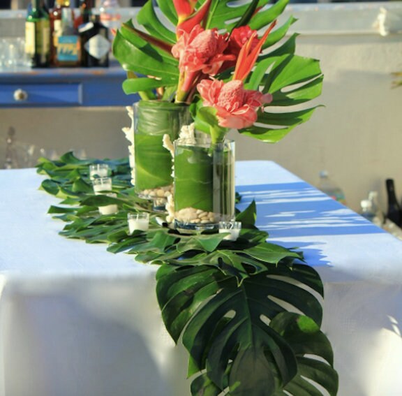 48 Tropical Leaves Table Decorations Jungle Theme Party Decor Etsy