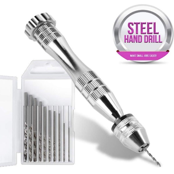 Steel Hand Drill Hand Spiral Pin Vise Drill DIY Jewelry Keychain Pendant Making Mini Micro Drill Bits Set Polymer Clay Beads Wood Plastic