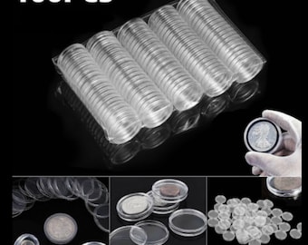 100Pcs 30mm Clear Round Coin Capsule Container Storage Box Holder Case Plastic Plastic Coin Capsule Coin holders for coins Coin storage