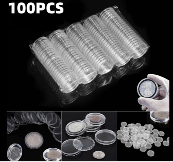 100pcs Coin Capsules Clear Coin Capsules Round Coins Box Case Organizer for 26mm 