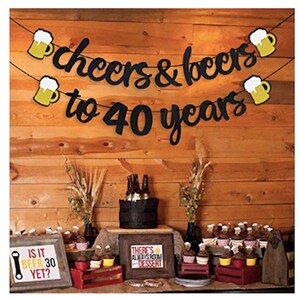 Cheers and Beers Banner 30th Birthday Party Banner Beer Bachelorette Party Gold Glittery Cheers & Beers Beer Party Supplies Beer Theme image 7