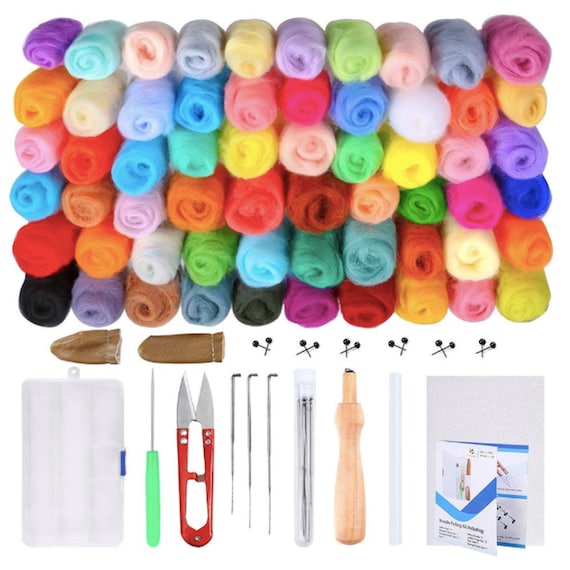 Needle Felting Kit, 8 Colors Wool Roving, Needle Felting Kit for Beginner, Wool Roving for Needle Felting, Fibre Wool Yarn Roving with Storage Box, Wo