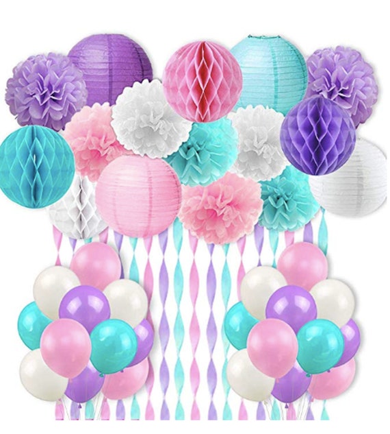 Mermaid Party Unicorn Party Decorations Pink Purple White Aqua Etsy