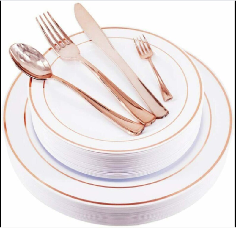 Rose Gold Plates Plastic Silverware Rose Gold Cups Disposable Etsy