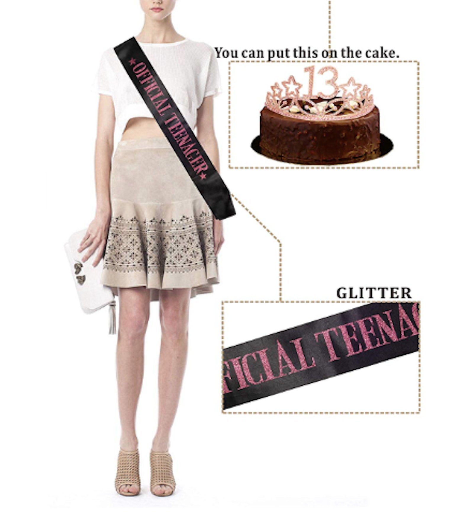 Rose Gold 'Official Teenager' Tiara & Sash Set For 13th Birthday - Cake Topper & Party Decor For Girls