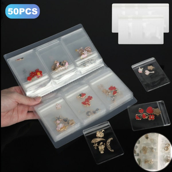 Jewelry Storage Bags Clear Plastic Transparent Jewelry Reclosable Storage Book with 50pcs Storage Bag Storing Earrings