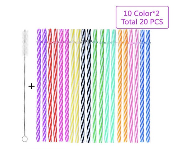 20Pcs Reusable Colorful Hard Plastic Stripe Drinking Straw Clean Wedding Sale