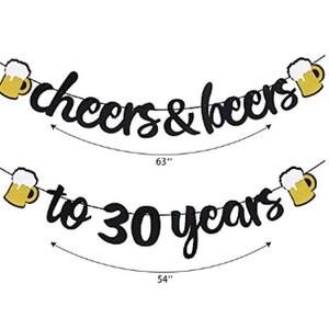 Cheers and Beers Banner 30th Birthday Party Banner Beer Bachelorette Party Gold Glittery Cheers & Beers Beer Party Supplies Beer Theme image 3