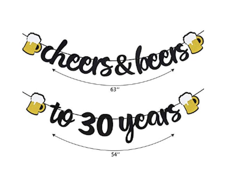 Cheers and Beers Banner 30th Birthday Party Banner Beer Bachelorette Party Gold Glittery Cheers & Beers Beer Party Supplies Beer Theme image 3