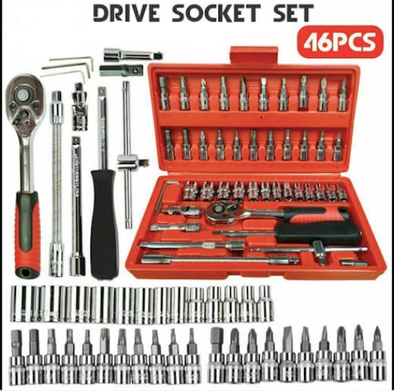 46PCS Socket Spanner Tool Kit Ratchet Wrench Set METRIC/SAE 1/4