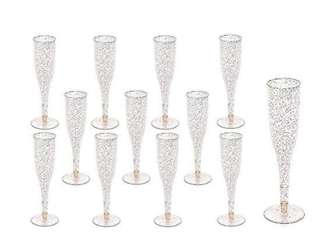 50 Gold Champagne Flutes Plastic Flutes Party Glasses 5 Oz Clear