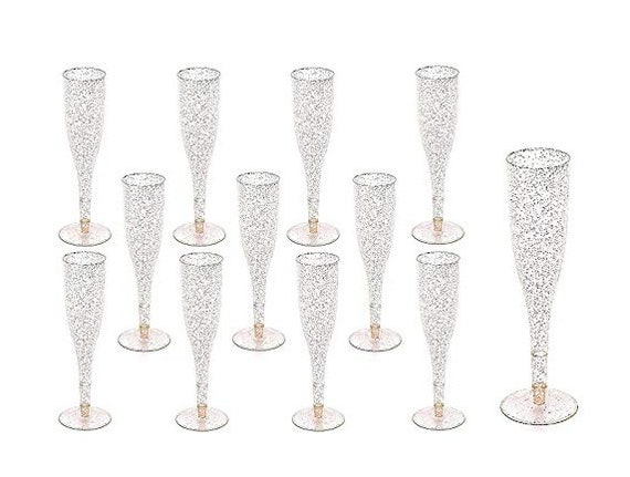 100 Pack Plastic Champagne Flutes, 5 Oz Clear Plastic Toasting Glasses,  Disposable Wedding Party Cocktail Cups 