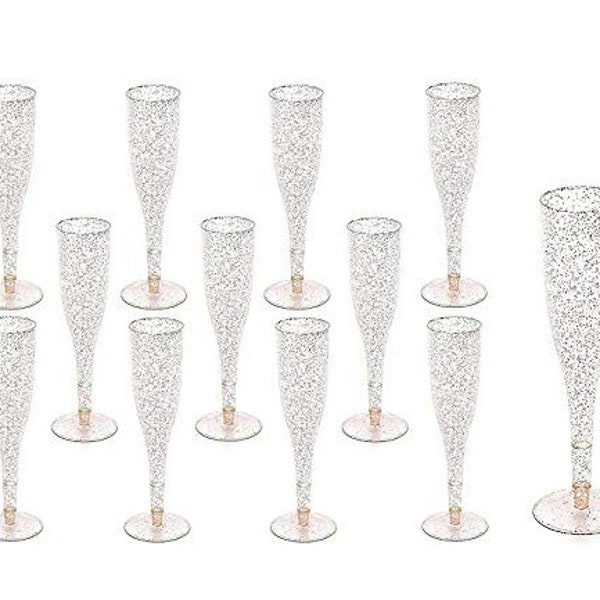 30 Gold Champagne Flutes Plastic  Flutes Party Glasses 5 Oz Clear Plastic Toasting Glasses Flutes Disposable Wedding Party Cocktail Cups