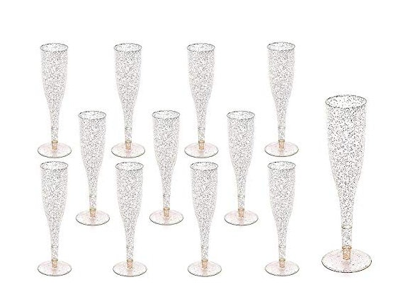 Gold Rim by Bloomingoods 5.5 oz Clear Hard Disposable Party & Wedding Cups 50 Plastic Rose Gold Rimmed Champagne Flutes 50-Pack Premium Heavy Duty Fancy Champagne Flute or Toasting Glasses 