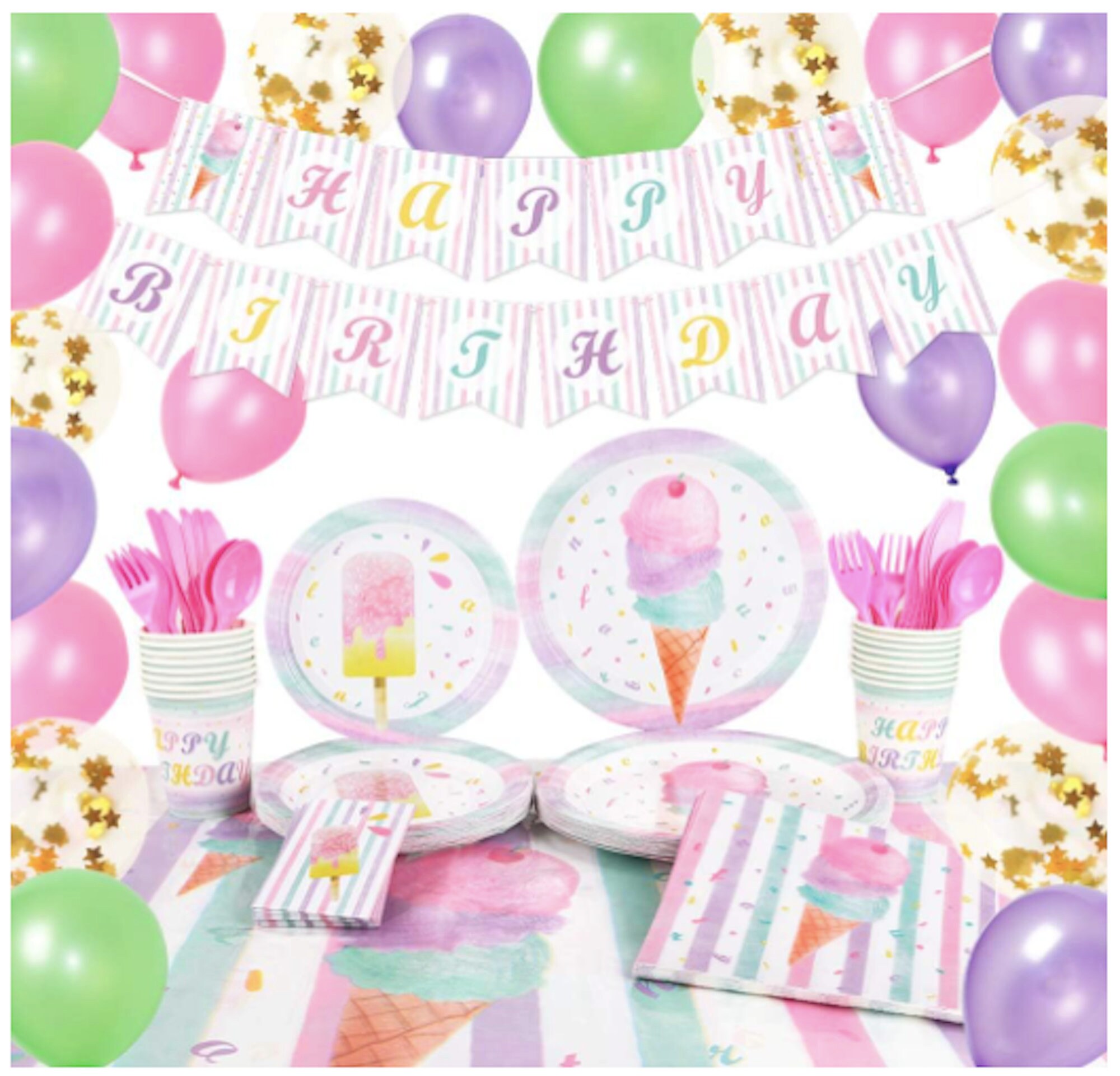 Ice Cream Party Table Cover Ice Cream Birthday Girls Birthday Supplies Ice Cream Balloons Popsicle Themed Party Kids Birthday