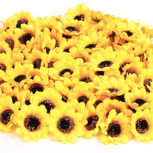 100pcs Mini Sunflower Heads Artificial Silk Yellow Sunflower 1.8" Fabric Floral Home Decoration Wedding Decor Bride Flowers Garden Craft Art