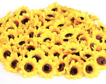 100pcs Mini Sunflower Heads Artificial Silk Yellow Sunflower 1.8" Fabric Floral Home Decoration Wedding Decor Bride Flowers Garden Craft Art