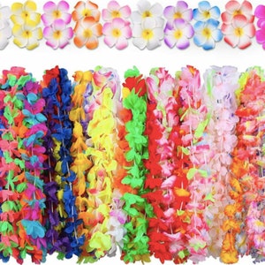 Luau Hawaiian Flower Leis Necklace Bracelets Headband Luau Party Decoration Hawaiian Beach Summer Luau Party Supplies Tropical