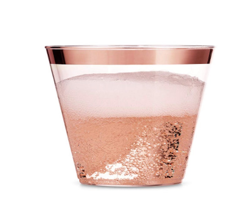100 Rose Gold Party Cups Plastic Cups Rose Gold Rimmed Cups 9 Etsy