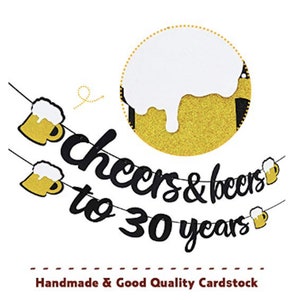 Cheers and Beers Banner 30th Birthday Party Banner Beer Bachelorette Party Gold Glittery Cheers & Beers Beer Party Supplies Beer Theme image 5